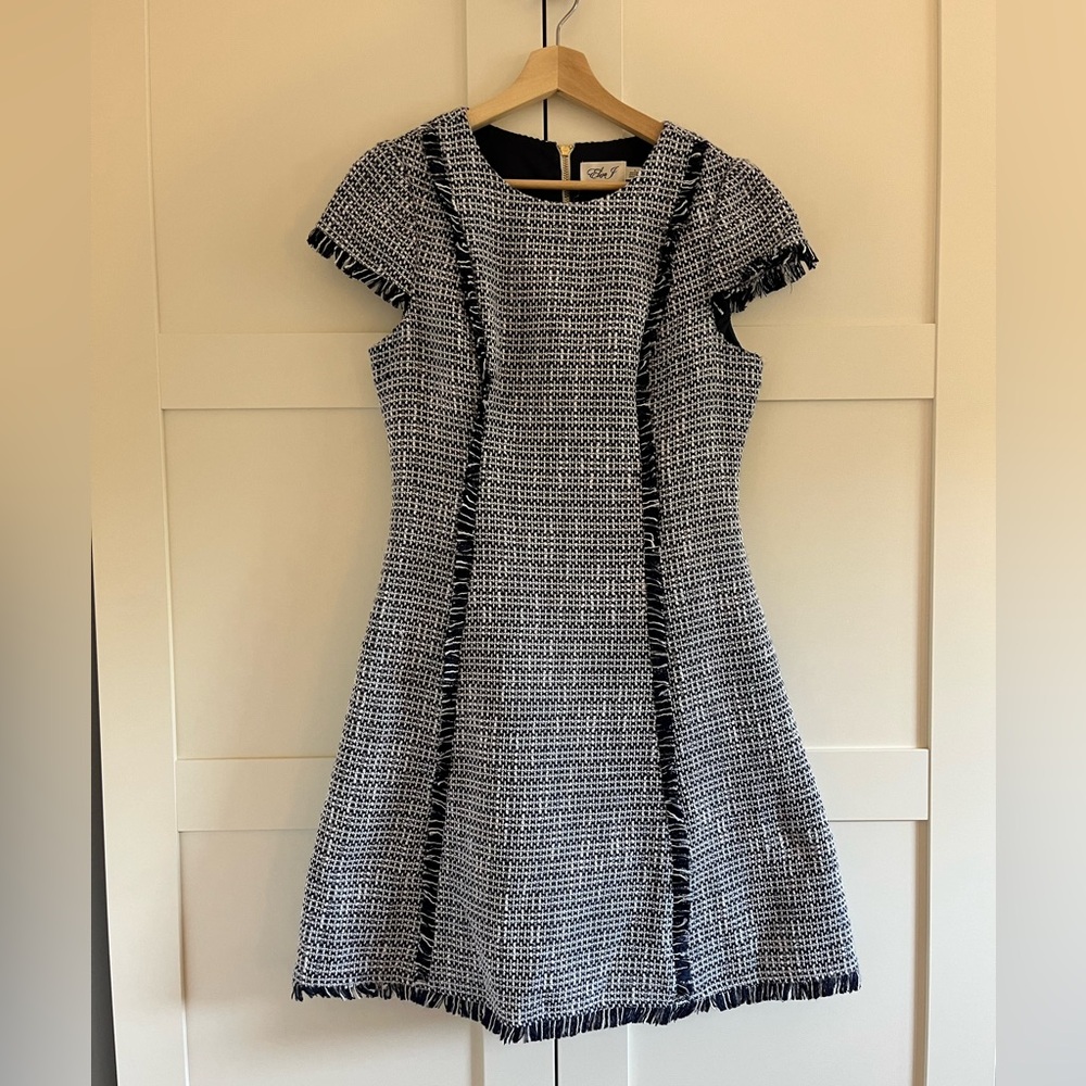 Blue and white tweed dress